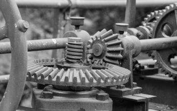 rusty gears in clouds