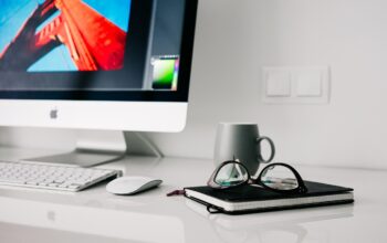 futuristic office workspace interface