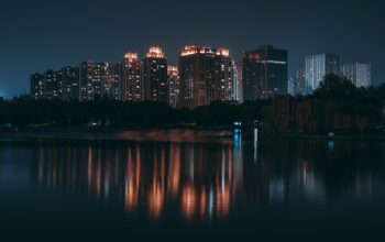 futuristic city skyline with connected devices