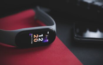 professional in office with fitness tracker