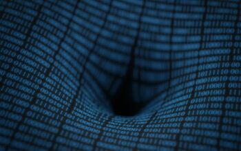 glowing binary code shield