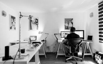 sleek laptops on office desks