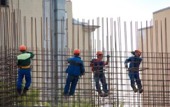 construction site with laptops