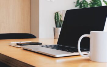 modern laptop and coffee