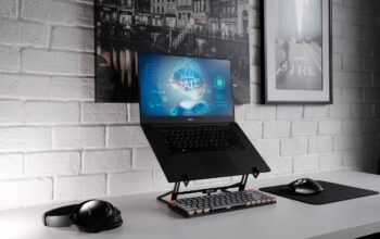 laptop setup on desk with engineering apps