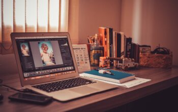 business laptops on office desk