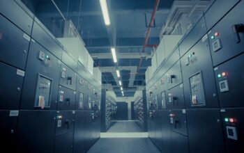 modern data center with cloud icons