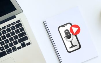 podcast mics on digital background