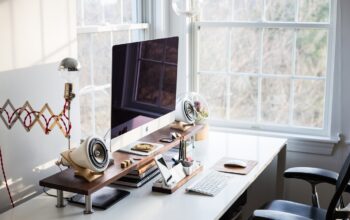 modern office with multiple screens
