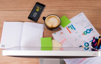 modern office with digital sustainability charts