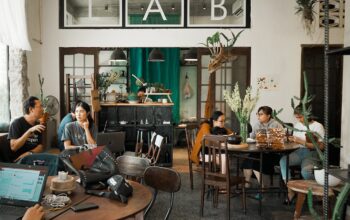 modern office collaboration with laptops