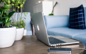 modern laptops on wooden desk