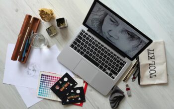 modern laptops on workplace desk