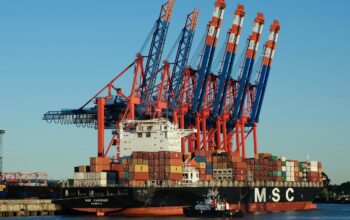 busy shipping port containers
